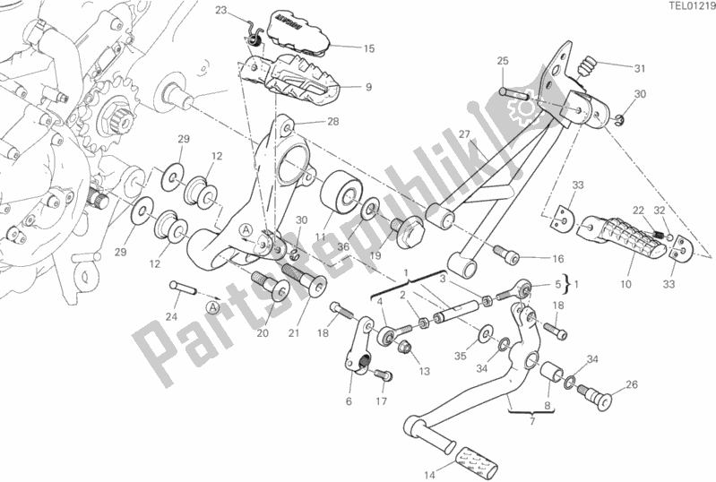 All parts for the Footrests, Left of the Ducati Hypermotard 950 Thailand 2019